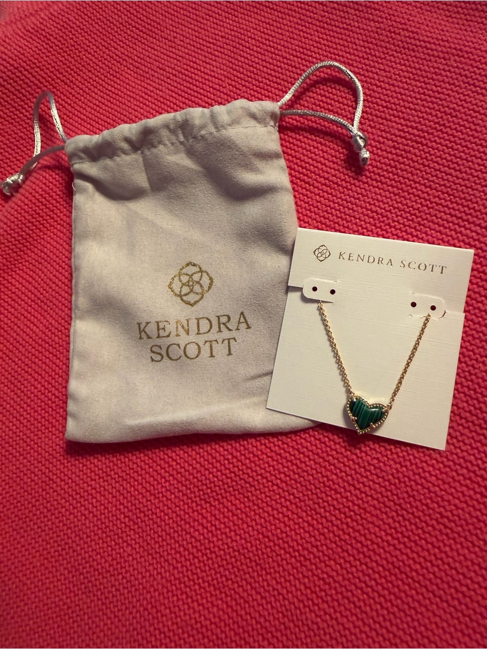 Kendra Scott Gold Necklace with Green Heart Stone